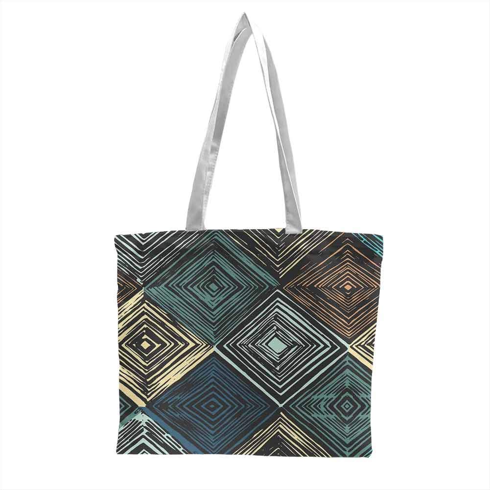Geometric Exquisite Shopping Bag Hand Drawn Style Rhombus Motifs in Retro Colors with Tie Dye Art Inspiration Foldable Shopping Bag W15.75 x L17.71 Inch Multicolor
