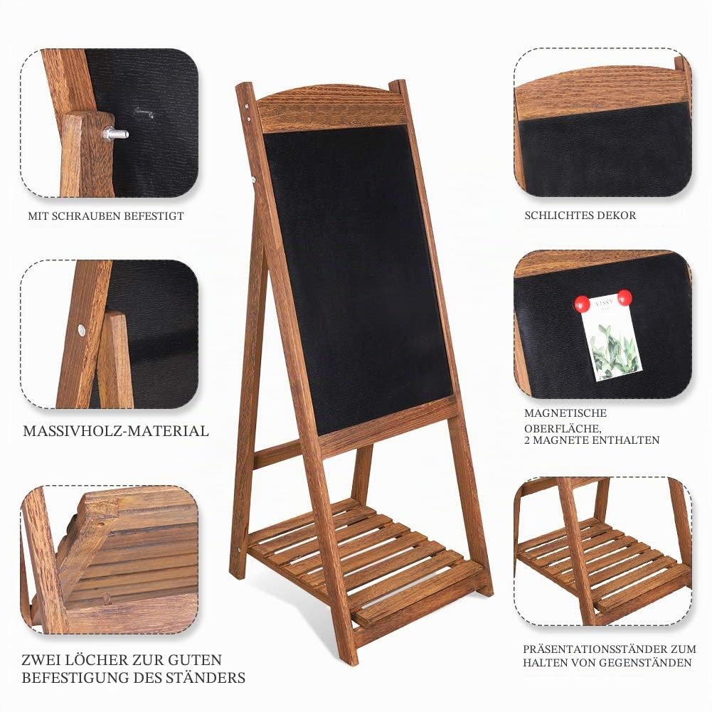 Unho Kundenstopper Holz Aufsteller Kreidetafel Werbetafel magnetische Werbeaufsteller Gehwegaufsteller mit Blumenregal für Kaffee Bar Restaurant Hotel Buchhandlung- Braun