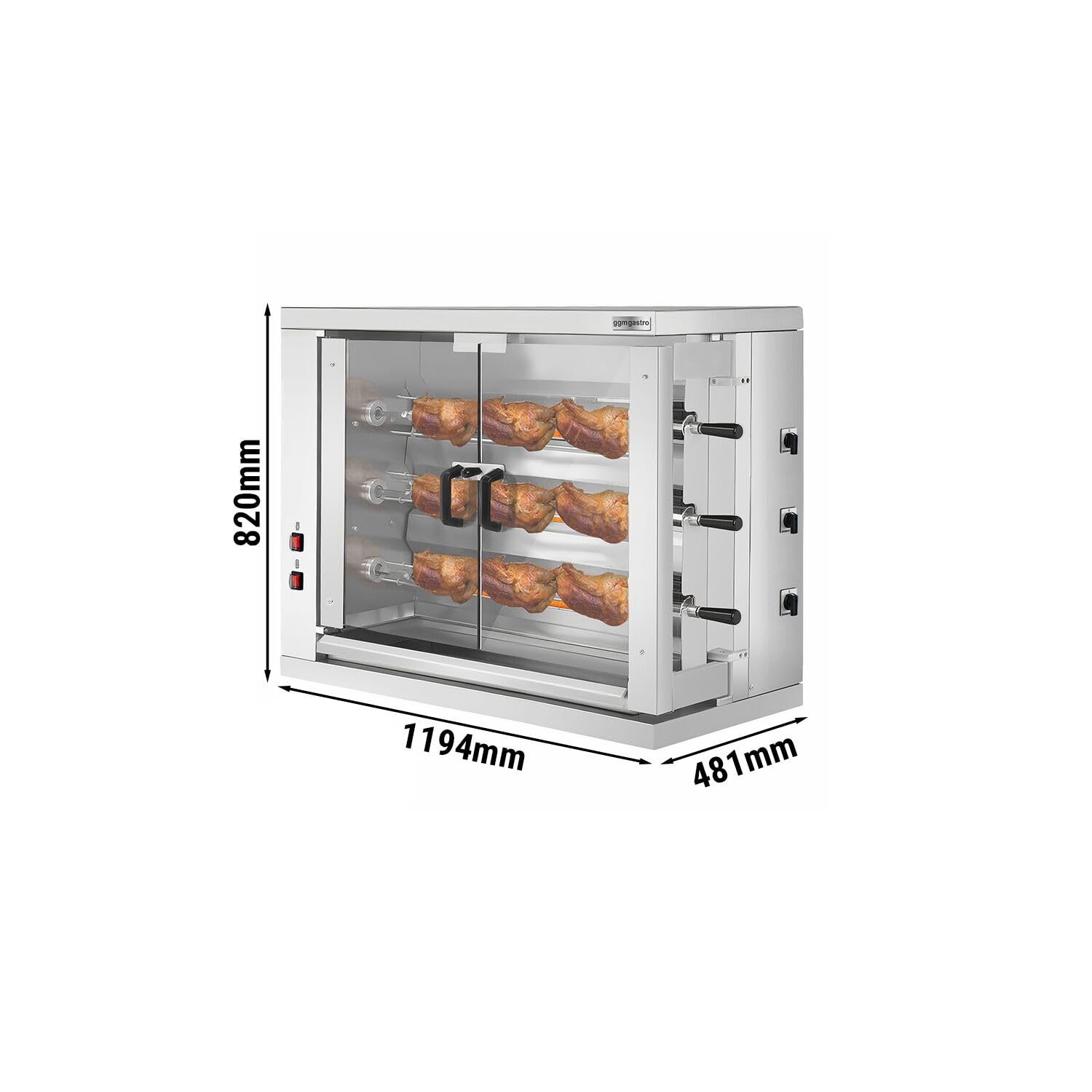 GGM Gastro | EHGE18 | Elektro Hähnchengrill - 9 kW - mit 3 Spießen für bis zu 18 Hähnchen