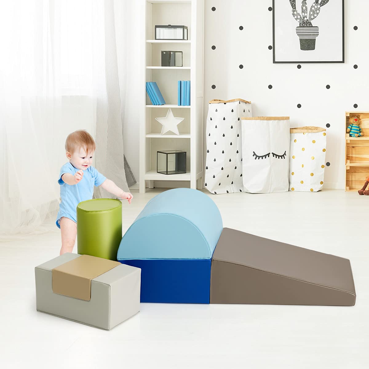 RELAX4LIFE Set di 6 Blocchi per Bambini in Schiuma Morbida, Set da Gioco per Arrampicarsi e Gattonare, Centro di Attività (Modello 2)