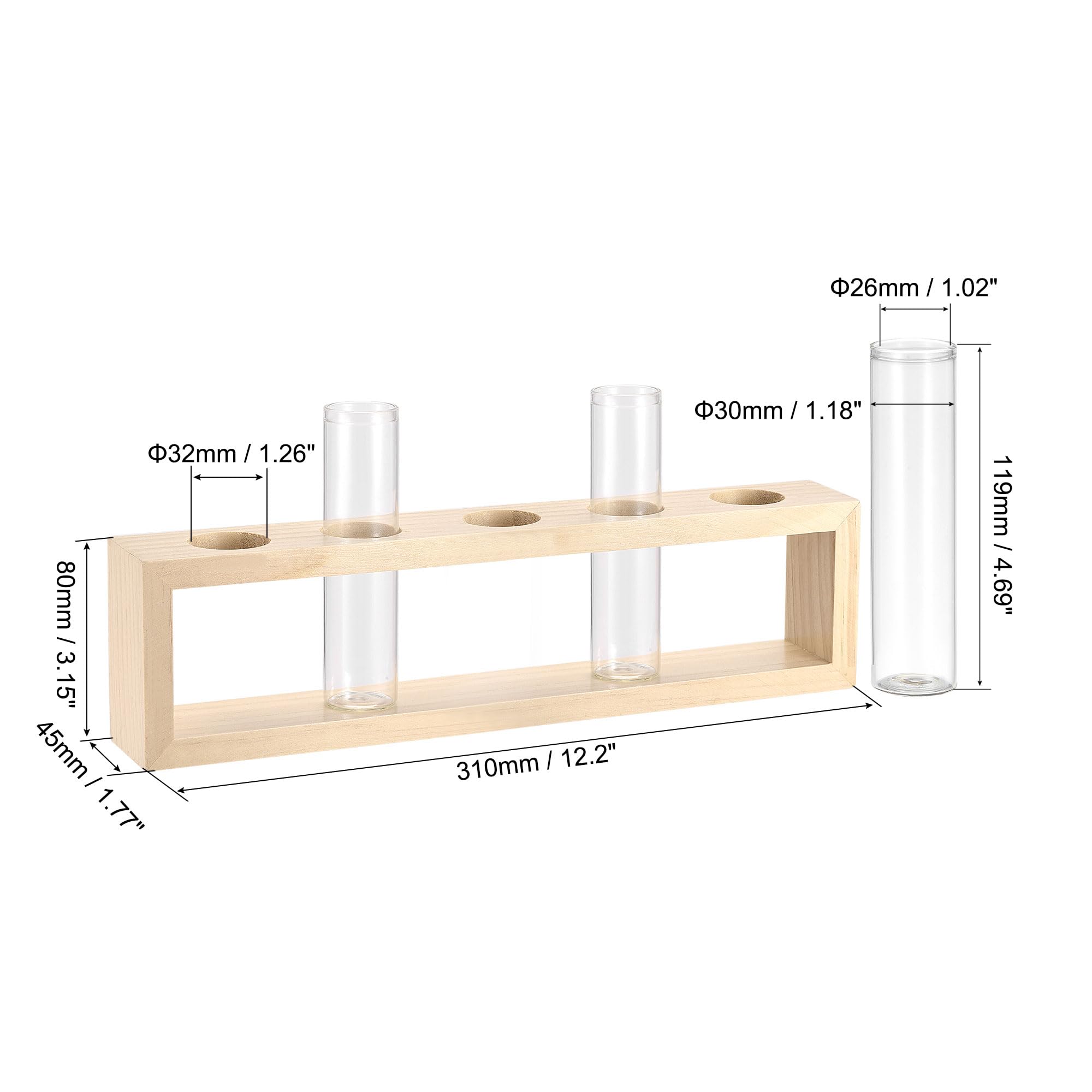 sourcing map 5uds Vidrio Prueba Tubos con 5 Huecos Madera Tubo Estante, Plana Base, 30x119mm, Almacenamiento Contenedor para Experimentos Científicos Muestra Pantalla Decoraciones