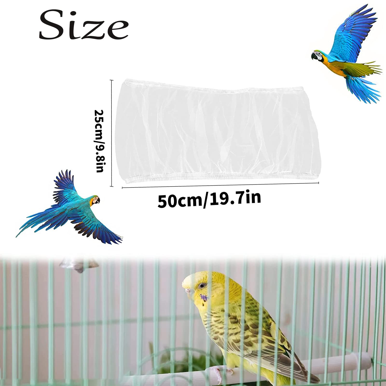 Copertura per Gabbia Uccelli, Rete Di Protezione in Nylon, Semi Di Gabbia, per Pappagallo Pet (Bianco)