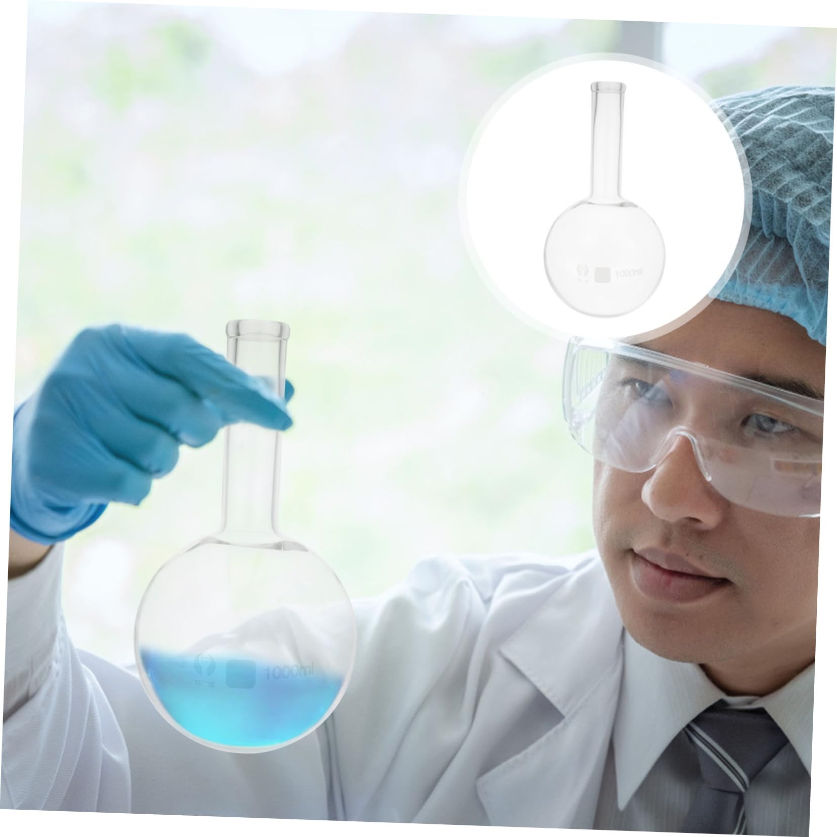 Ciieeo Fiaschetta e Resistenza ad Alta Temperatura Collo Stretto in Materiale Sintetico Trasparente da 1000ml Fondo Rotondo da Laboratorio per Esperimenti Scientifici