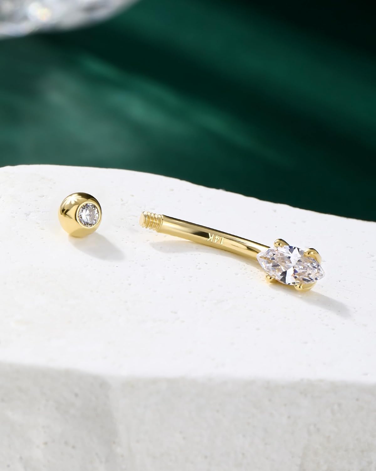 COCHARM 14K Gold Marquise CZ Belly Button Rings - White Yellow Diamond Navel Rings for Women Men - 14G Belly Piercing Jewelry