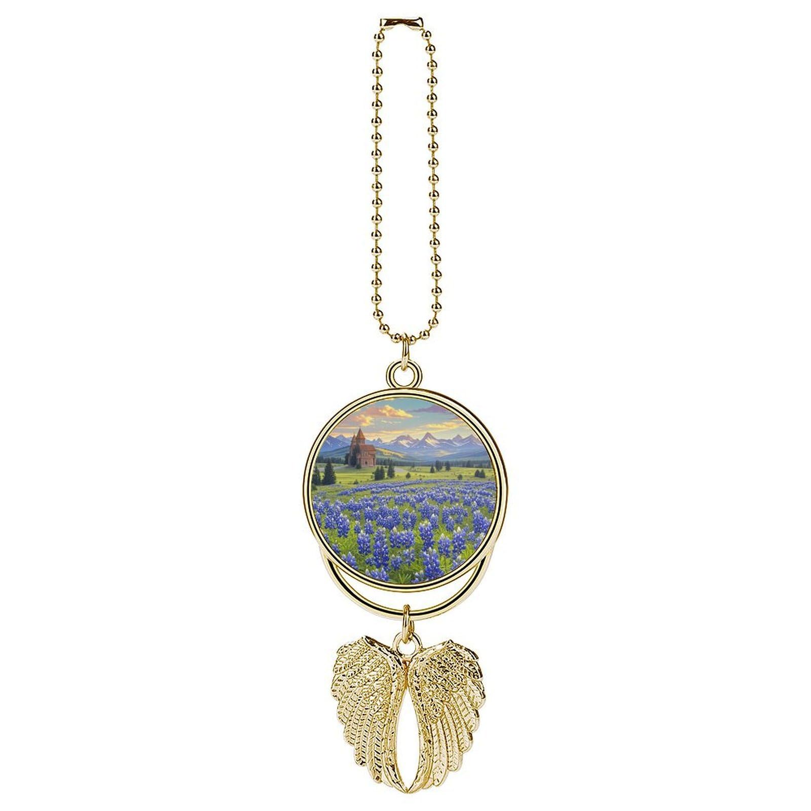 Texas Bluebonnets Scenery Car Charm Alloy Car Rear View Mirrors Hanging Ornaments Stylish Car Pendant Funny Auto Hanging Accessories Car Hanging Ornaments Gift for Women Men