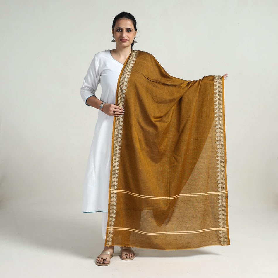 Image of Cotton Dupatta with weaving and Ikat woven border from the Weavers Stole for Girls & Women