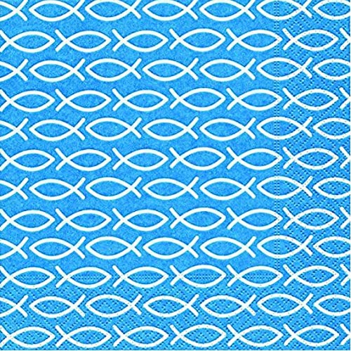 Preisvergleich Produktbild 20 Servietten Fische religiös blau / Konfirmation / Kommunion / Taufe 33x33cm