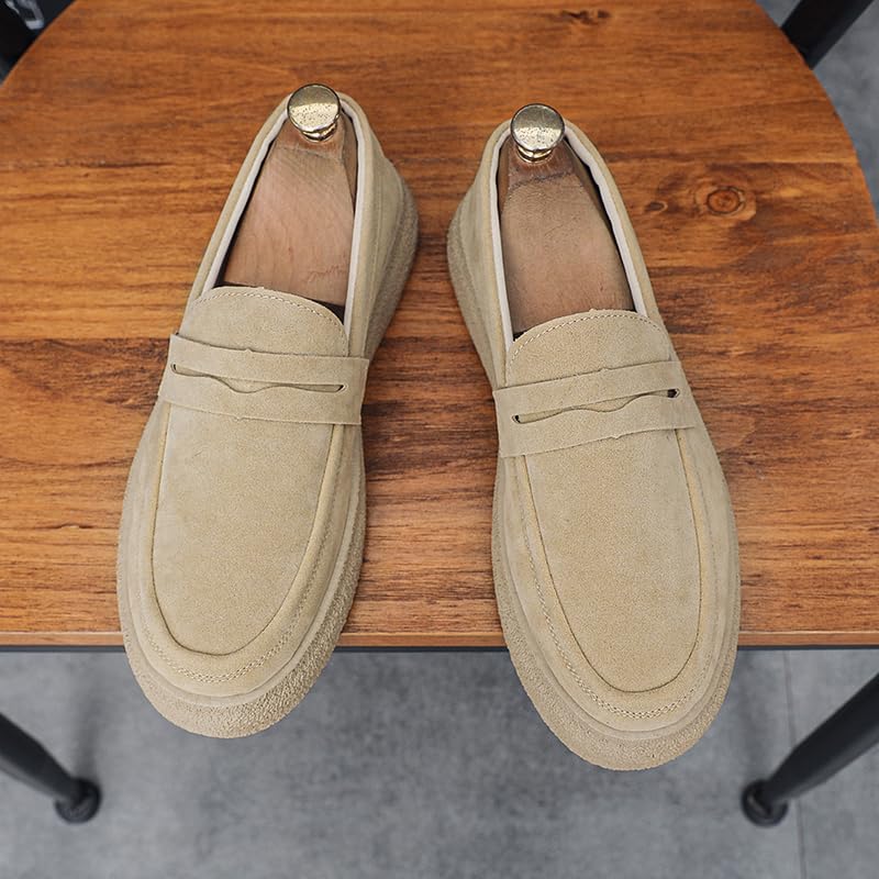 Men's Suede Penny Loafers, Classic Platform Slip-On Shoes, Casual Fashion Moccasins with Thick Sole, Available in Black, Brown, Beige4