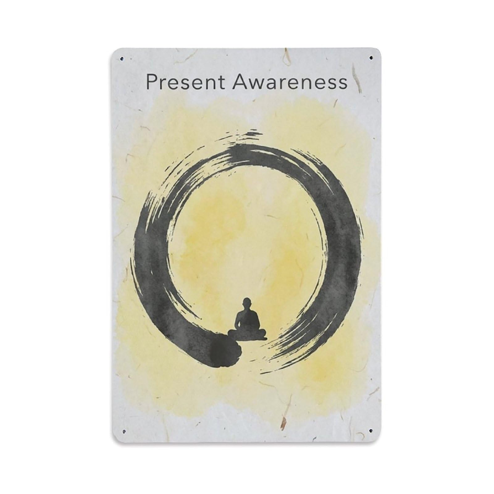 Zen Enso Mindfulness Present Awareness Meditation Aesthetic Metal Tin Sign Plaque Wall Decor for Cafe, Man Cave, Club Bar, Office, Home Garden Round Metal Poster 8x12Inch