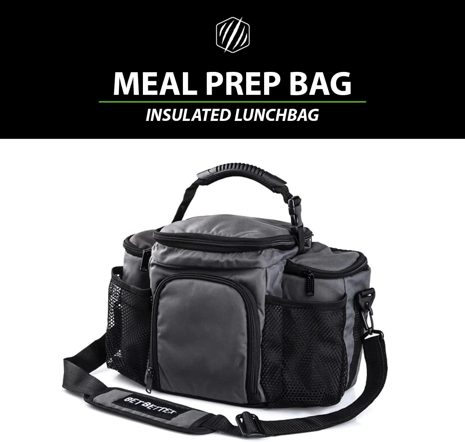 Bear KompleX Insulated Meal Prep Lunch Box for Men, Durable Large Gym Lunch Bag with 3 Stackable Containers & Ice Pack, Waterproof, Dishwasher Safe, Microwave Safe Meal Prep To Go Bag,