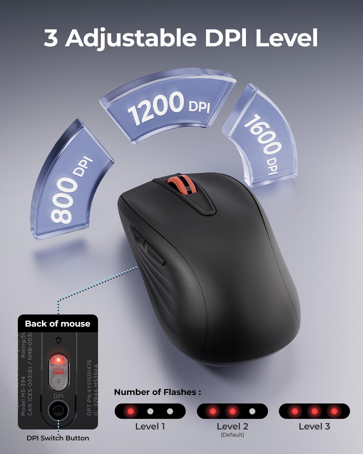 wegear WL500 Mouse wireless silenzioso ricaricabile, click silenzioso, mouse per computer senza fili USB 2.4G con 6 pulsanti, impugnatura ambidestra, DPI regolabile per laptop, PC, Mac (nero)