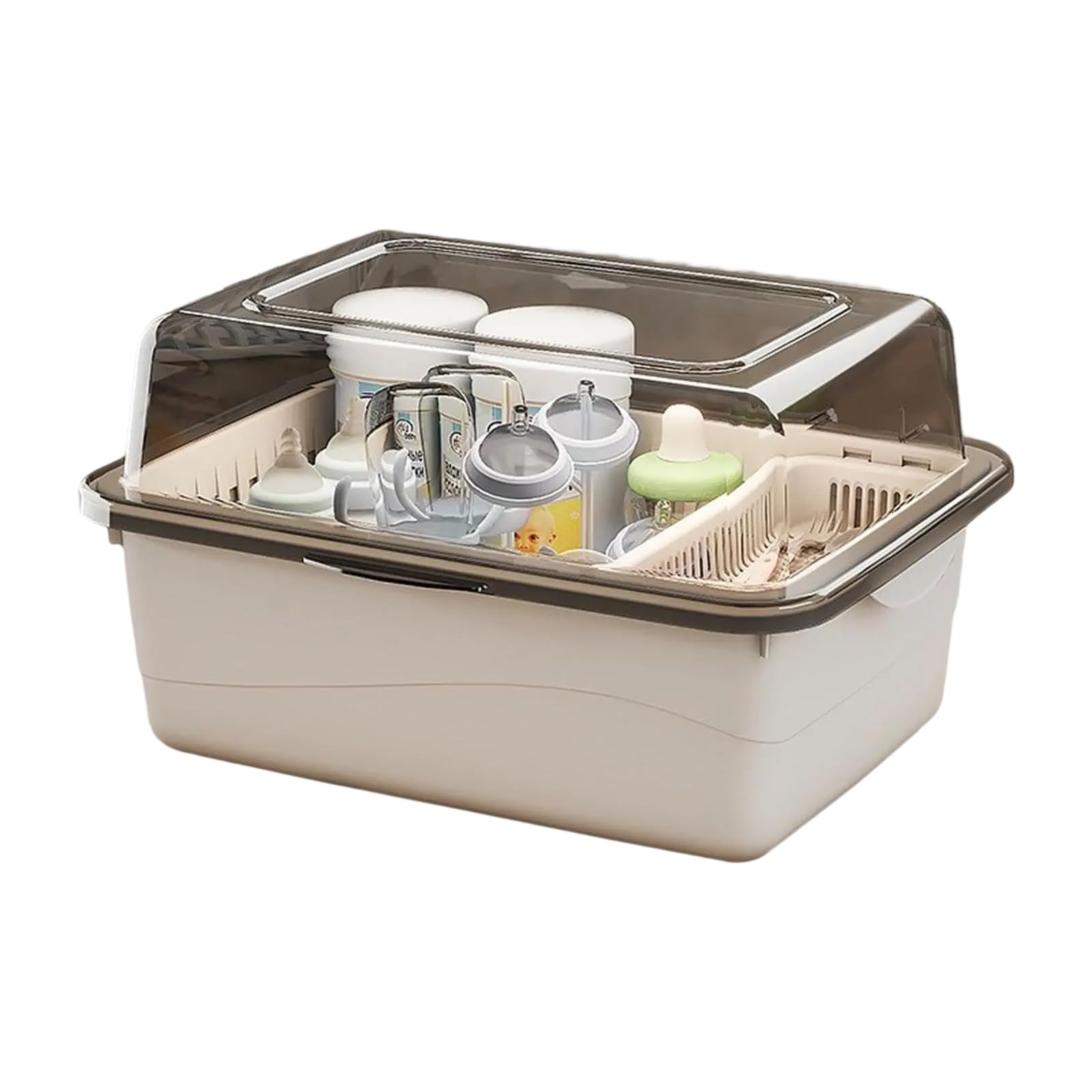 Caja de almacenamiento para biberones con estante de secado y cubiertas transparentes, organizadores de biberones portátiles