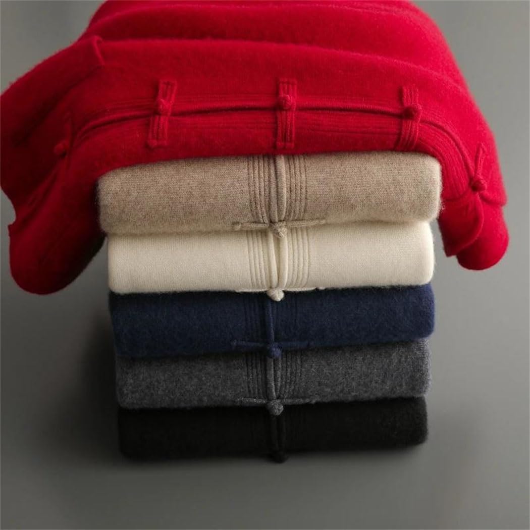 Men’s 100% Cashmere Cardigan Mock Neck Sweater Thick Solid Pockets Button Knit Layered Top