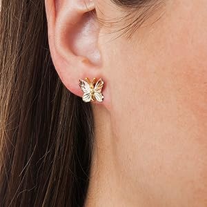 Amazon.com: Tri-Color Gold Butterfly Stud Earrings, 10k