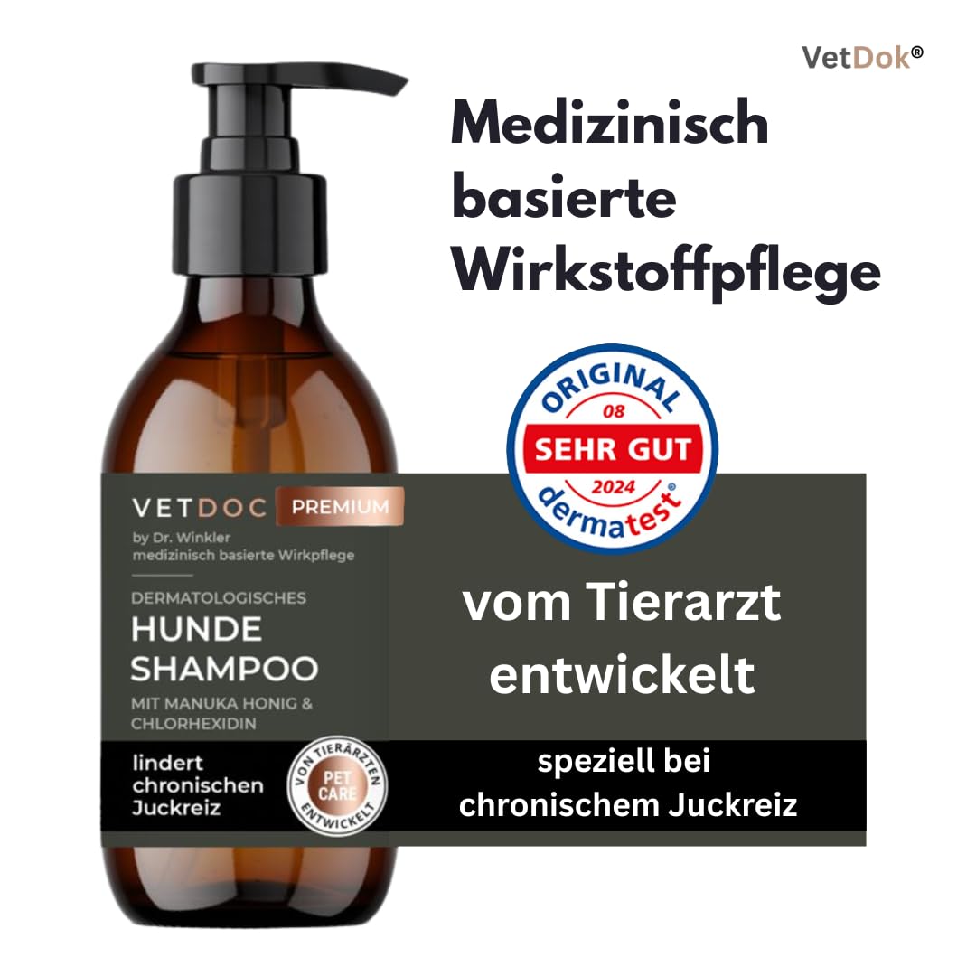 by Dr. Winkler dermatologisches Hundeshampoo – Fellpflege Hund mit Manuka-Honig & Chlorhexidin – für alle Hunderassen, Welpen & speziell Allergiker – 250ml