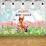 5 x 3ft Bambi Backdrop for Birthday Party Pink Flowers Bambi and Butterfly Baby Shower Backdrop for Girl Spring Bambi Themed Happy Birthday Party Supplies