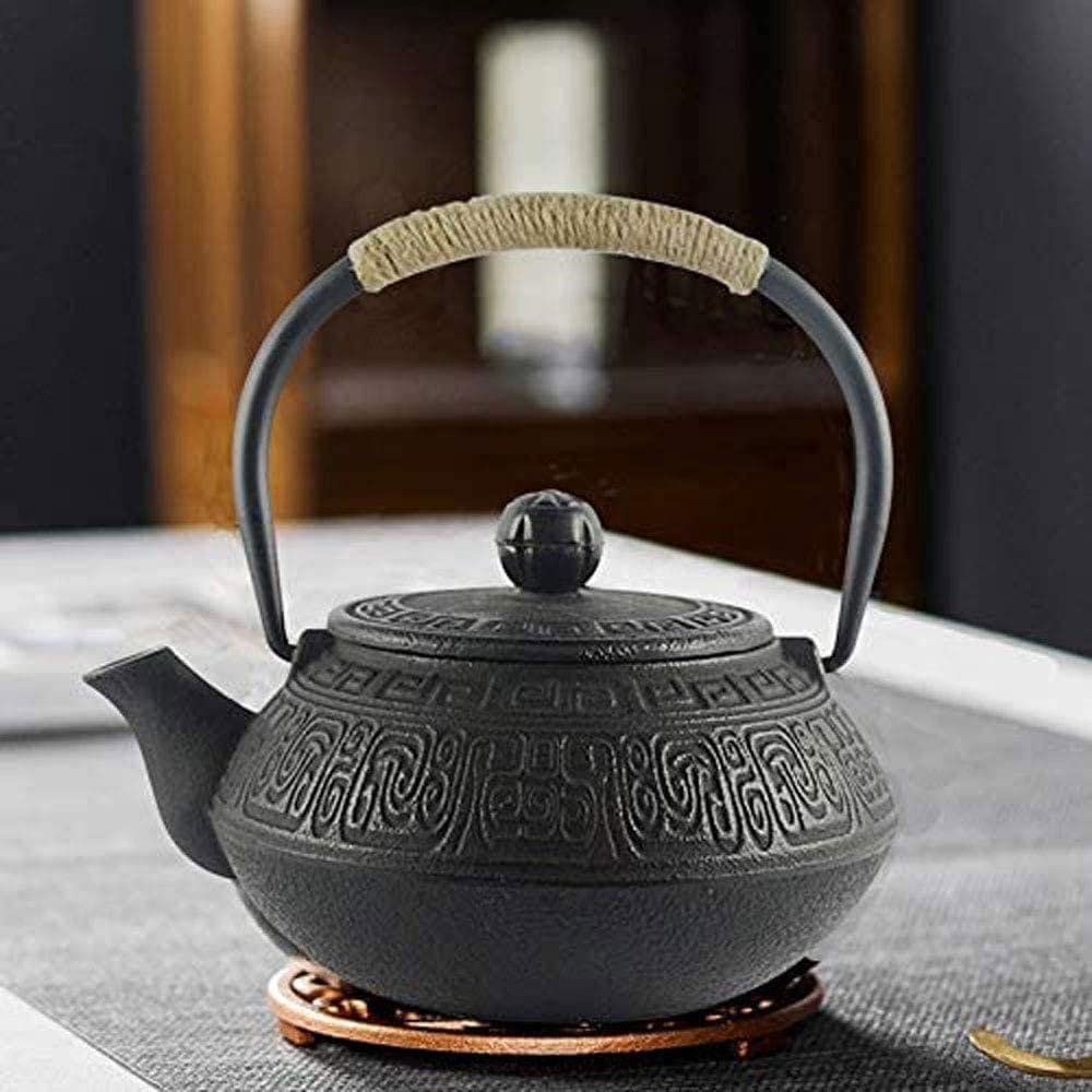 Tetsubin Japonés Tetera de Hierro Fundido, Tetera de Hierro Fundido con Infusor de Acero Inoxidable para Té de Hojas Sueltas, Tetera Revestida con Interior Esmaltado, Patrón Antiguo 600ml/20oz