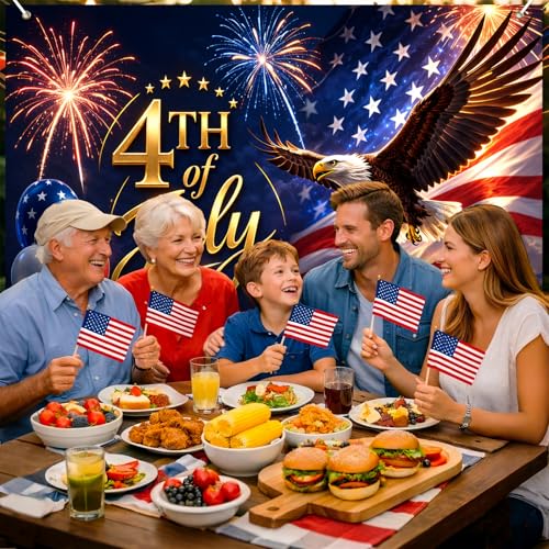Image of BlissYard Fourth of July Decorations Backdrop Independence Day Patriotic Holiday Party Banner 8x6ft USA Celebration Decor Liberty Eagle Fireworks Patriotic Event Decoration Veterans Day Memorial Day