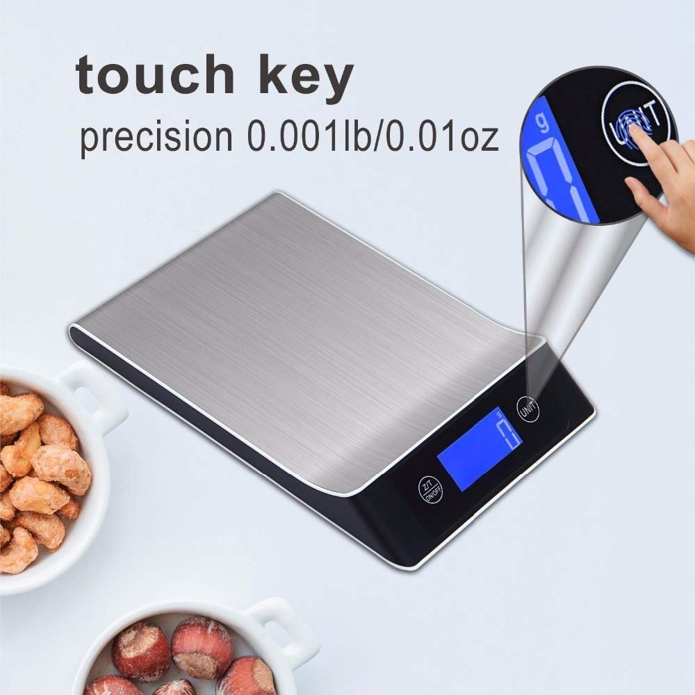 Cyfrowa elektroniczna waga kuchenna, wielofunkcyjna waga, waga spożywcza – wielofunkcyjna waga cyfrowa ze stali nierdzewnej, 11 funtów/5 kg – wyświetlacz LCD 2,2 cala, dokładne akcesoria (rozmiar: jed