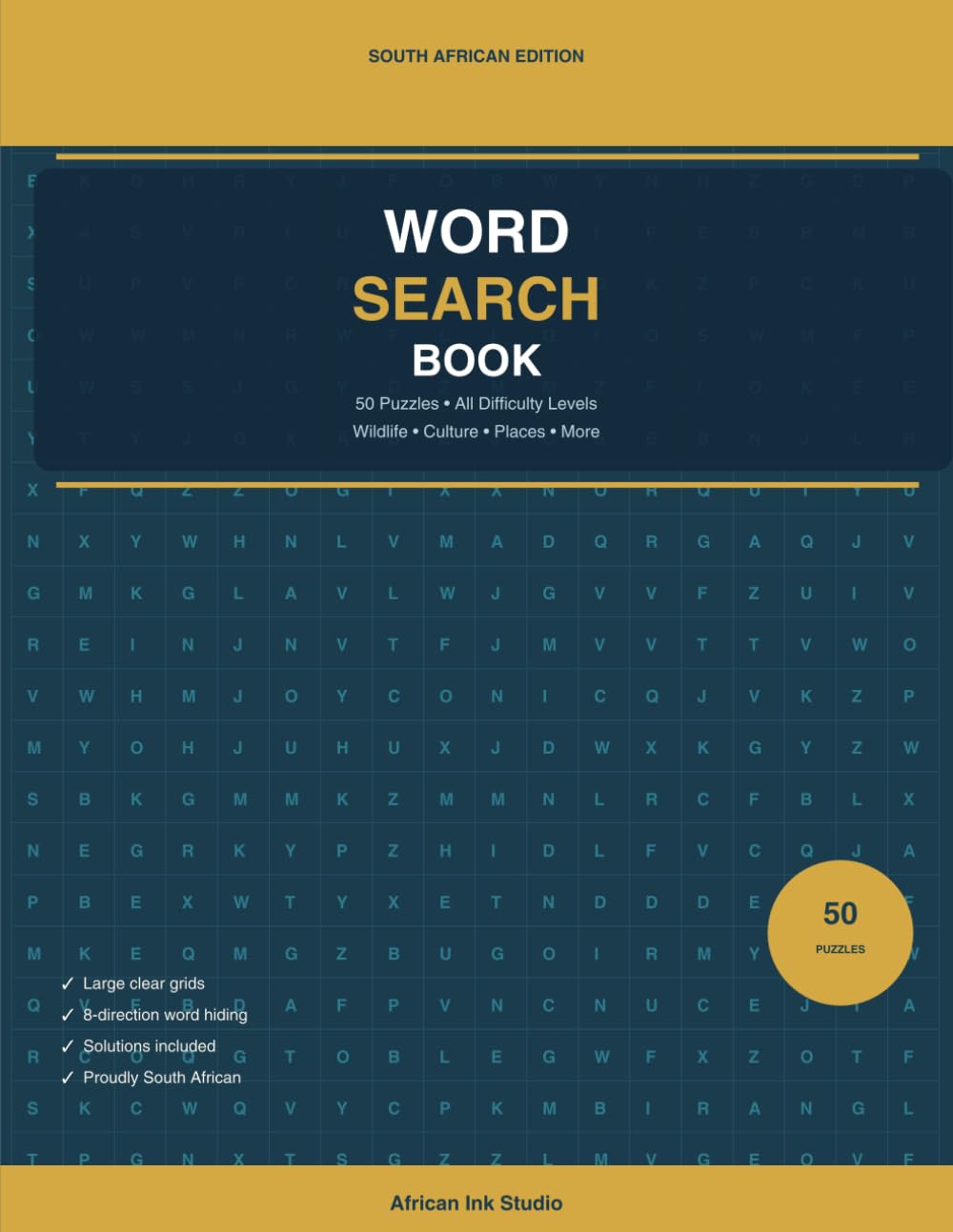 South African Word Search Book for Adults: 50 Large Print Puzzles Featuring Wildlife, Culture and Places