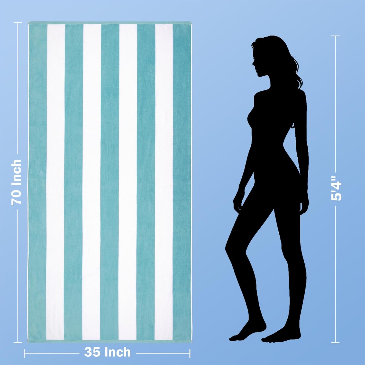 GABAO Cotton Beach Towel Oversized - 70"x 35"|Large Striped Towel - Classic Soft, Absorbent Terry Cloth for Pool, Beach, Travel & Resort (Turquoise) - Image 3