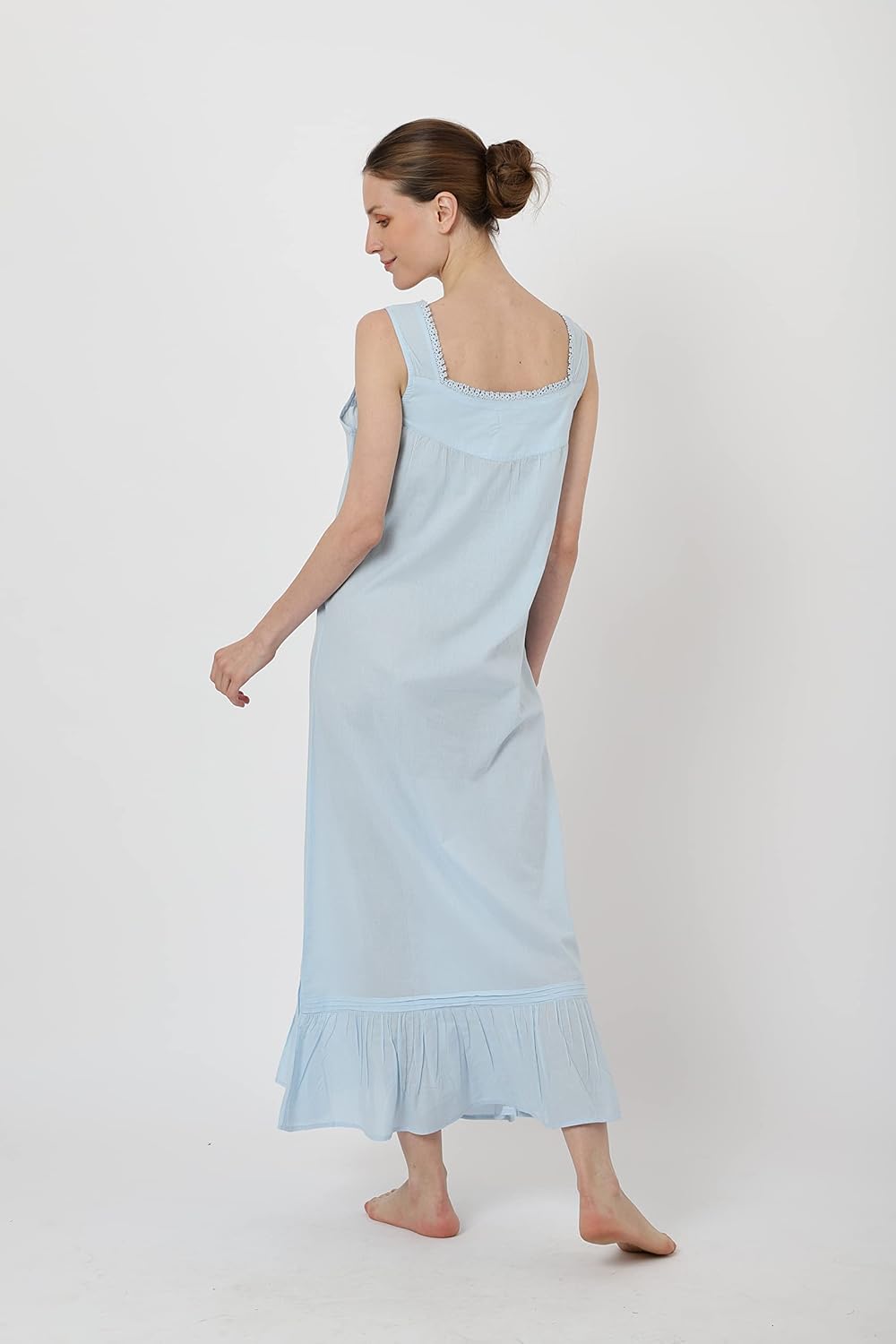 Miss Lavish London Blue Victorian Style Nightgown Sleeveless - Long Sleepwear Women Vintage Nightdress 100% Cotton - Image 5
