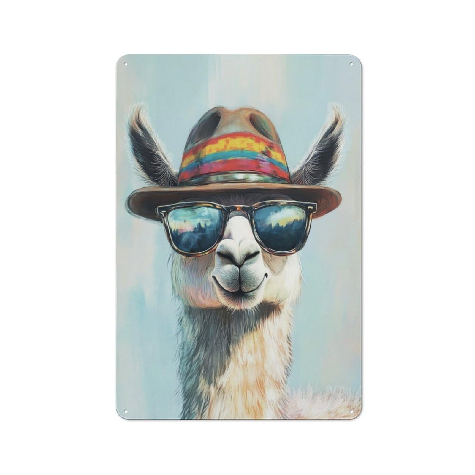 Junmoney Cool Llama In Sunglasses Rustic Tin Sign 30X20cm For Living Room Or Hallway, A Metal Wall Feature For Living Rooms And Hallways