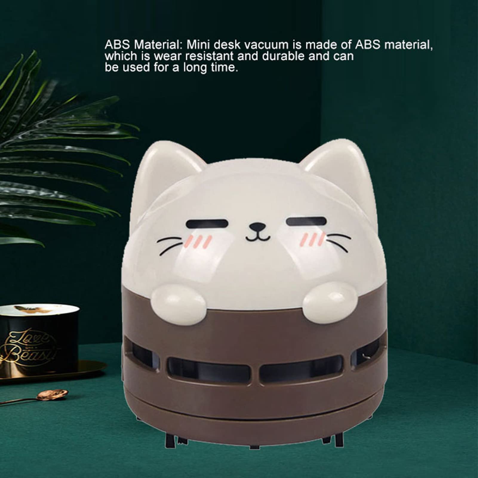 HEITIGN Aspirateur de Bureau pour Chat/Chien, Mini Balayeuse de Poussière de Table Portable sans Fil Rotatif USB en Plastique ABS pour la Maison, Le Bureau, Le Clavier, L'école(Chat)