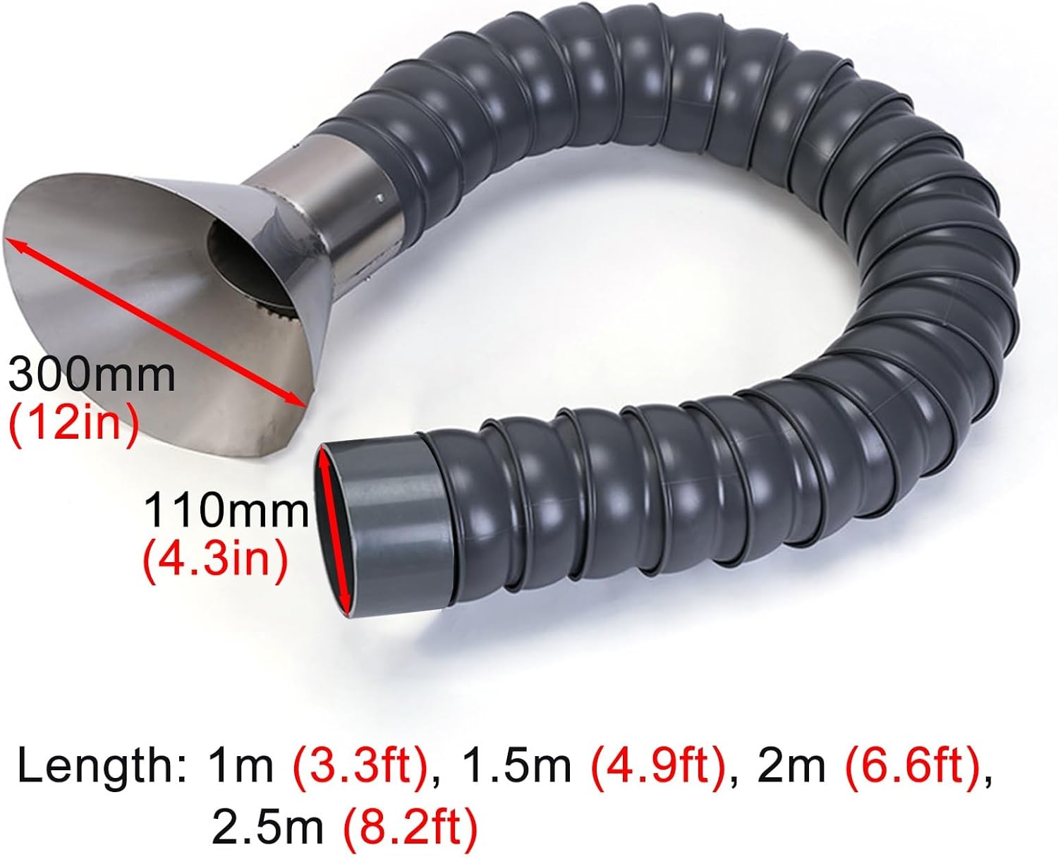 Flexible Fume Extractor Hose, Articulated Grey Duct Arm with Stainless Steel Hood for Smoke & Dust Collection, Industrial Exhaust Hose System