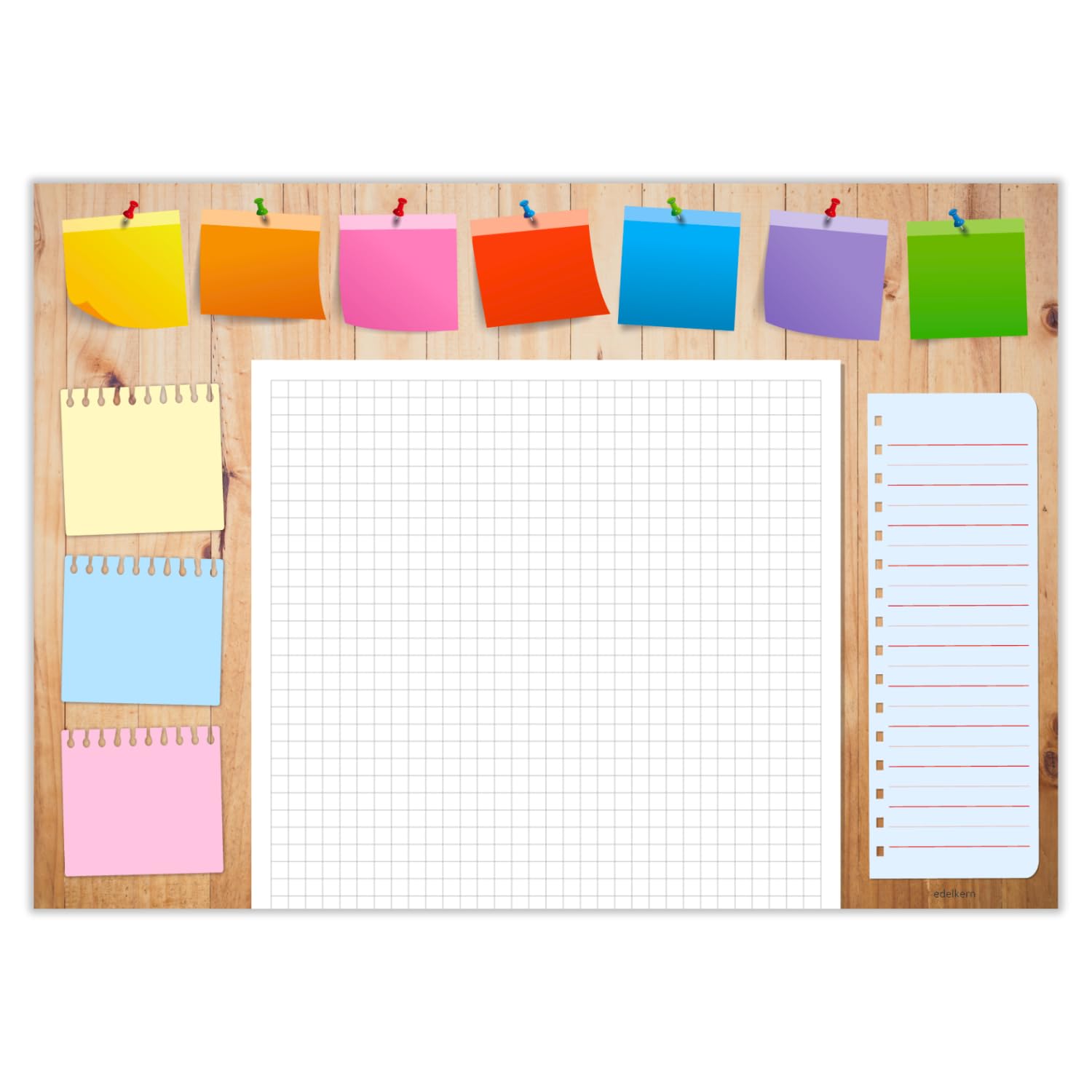 edelkern® Sottomano XXL "Gute Laune II" in carta, formato DIN A2, 24 fogli, 90 g/m², ideale come blocco note, agenda settimanale e agenda giornaliera, perfetto per la tua lista quotidiana