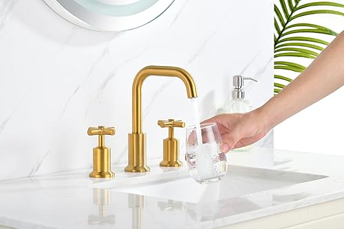 Miniatura 3 de DF-1309CCH-BG - Grifo de lavabo de baño de 8 pulgadas con 2 manijas con drenaje emergente push-up, certificado para cumplir con UPC, IPC, NSF61-9,