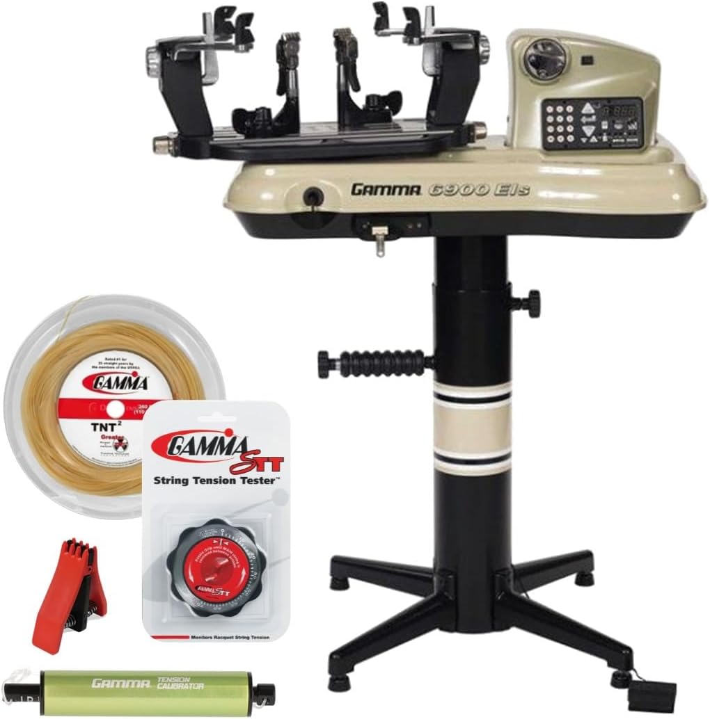 Gamma 6900 ELS Universal Tennis Stringing Machine – Stand-Up, Electric, 6-pt Suspension Mount System – Optional Tension Calibrator