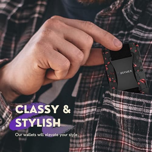 Vista 4 de Zeyuca Billetera delgada para hombre, cartera minimalista para hombre, bloqueo RFID, cartera delgada con clip para dinero y tarjetero de crédito
