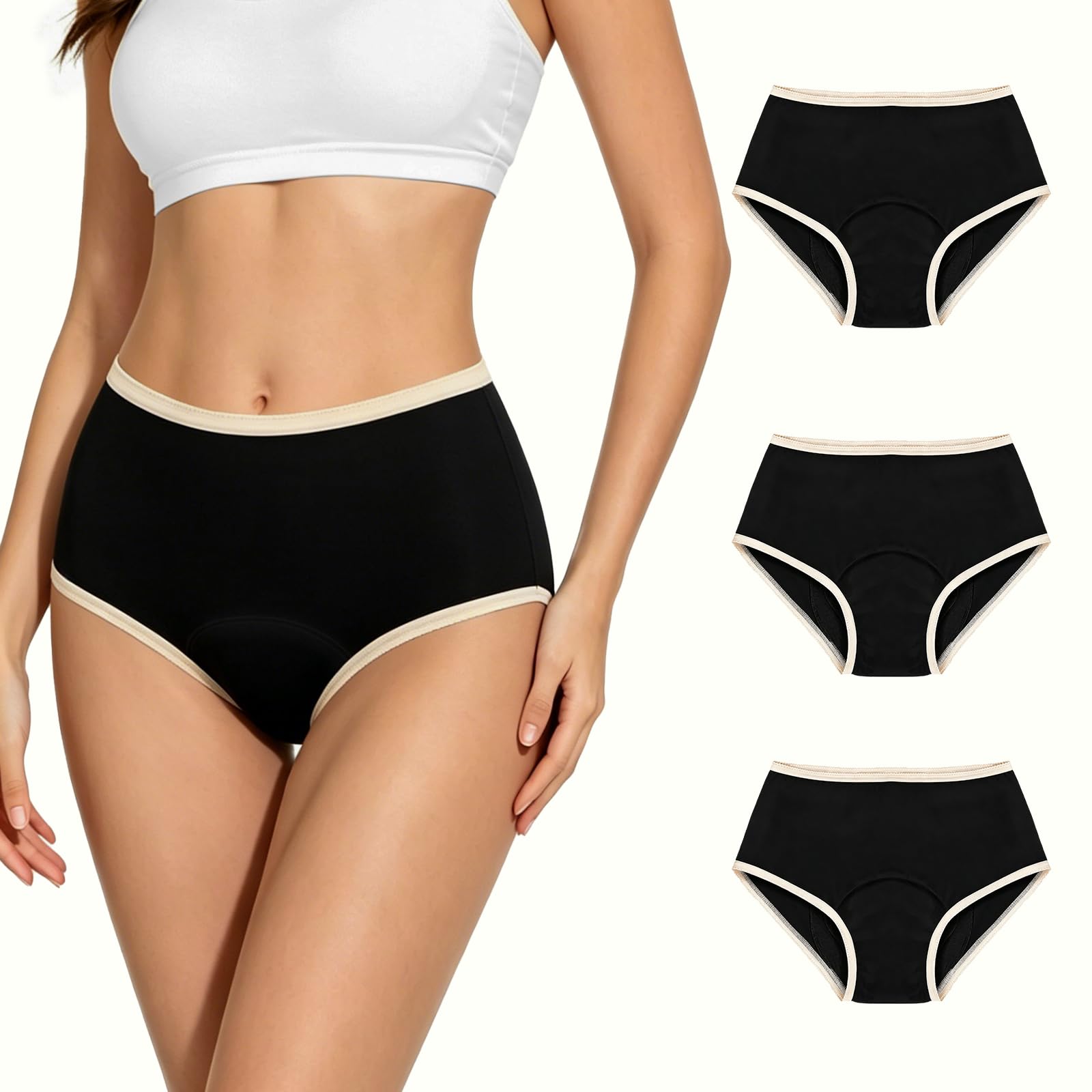 Pack de 3 Bragas Incontinencia Mujer 120 ml, Reutilizable & Lavable Antifugas con Absorción Delantera y Trasera para Incontinencia Leve a Moderada Postparto, Negro 2XL