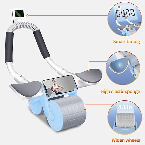 Miniatura 3 de Rueda de rodillo Ab,con temporizador Rueda abdominal de rebote automático,Soporte de codo Abs Roller Wheel Core Equipo de ejercicio