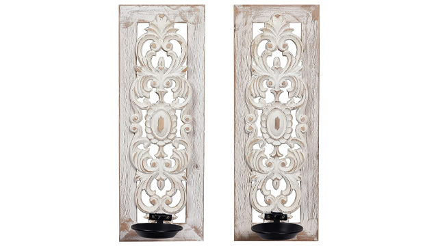Pibeyer Rustic Wall Candle Holder Set Of 2, Wooden Mirrored