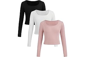 Girls' 3-Pack Solid Ribbed Knit Square Neck Long Sleeve T-shirt