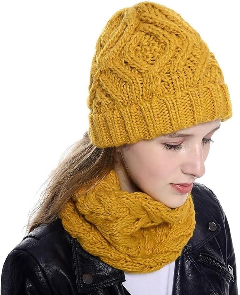 Chapeau d'hiver Ensemble Bonnet Et Écharpe en Tricot pour Femmes, Cache-Cou, Ample Et Épais, pour Filles, Hiver Chaud Chapeau(G)