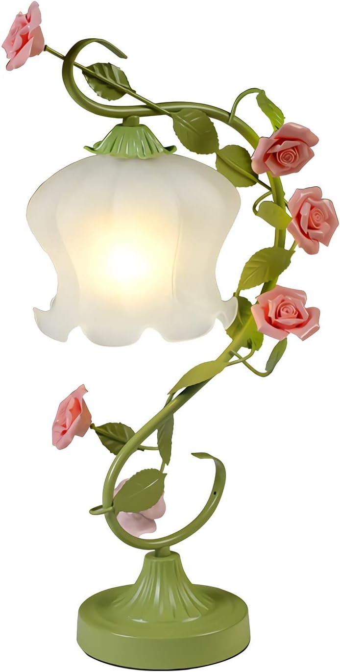 Table Lamp Rose Flower Desk Tree Lamp Gift for Girls Women Teens Home Décor for Wedding Christmas Living Room Bedroom Party,Green 1