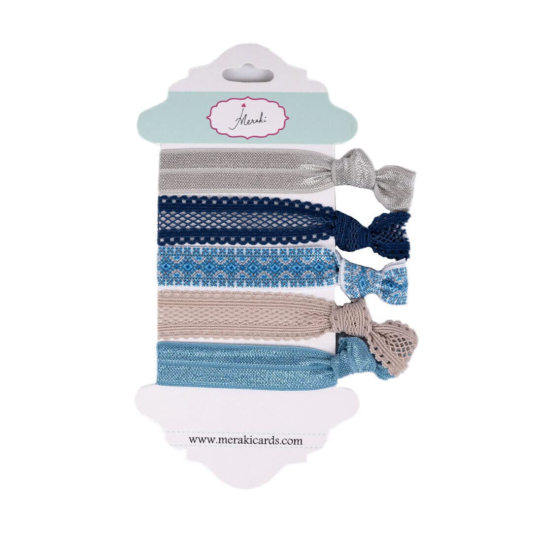 Meraki Cards With My Jeans Polyester Ponytail Holders Hair Bands for Women - Pack of 5