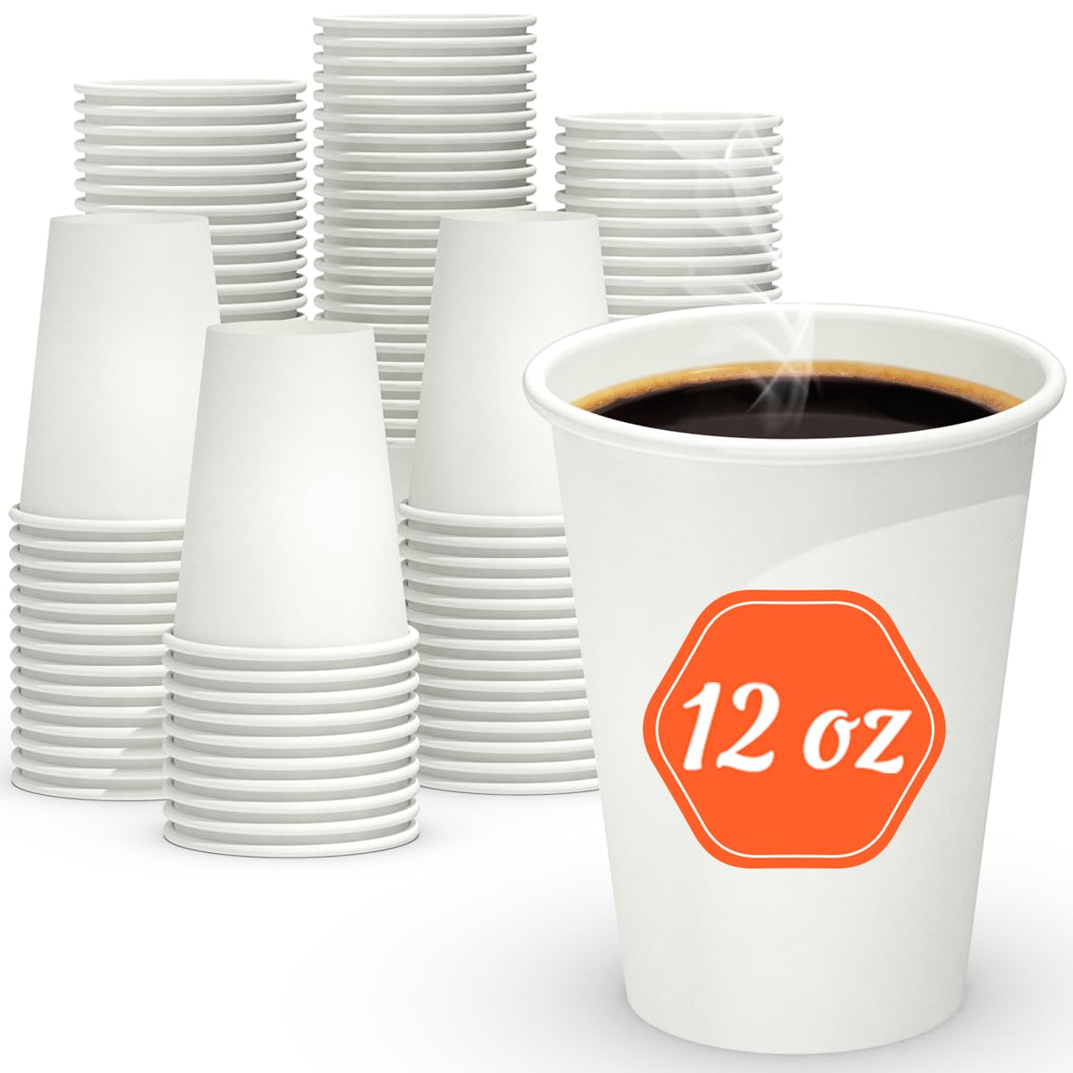 Dealusy 100 Count 12 oz Coffee Cups Leak-Free Food Safe Paper Cups 12 oz Disposable 12oz White Paper