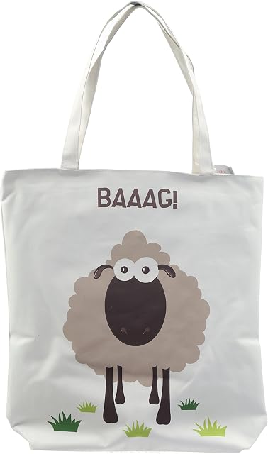 Puckator BAAG Sheep Cotton Tote Shopping Gift Bag with Zip and Lining, Fabric, Mixed, Height 39cm Width 37cm Depth 9.5cm