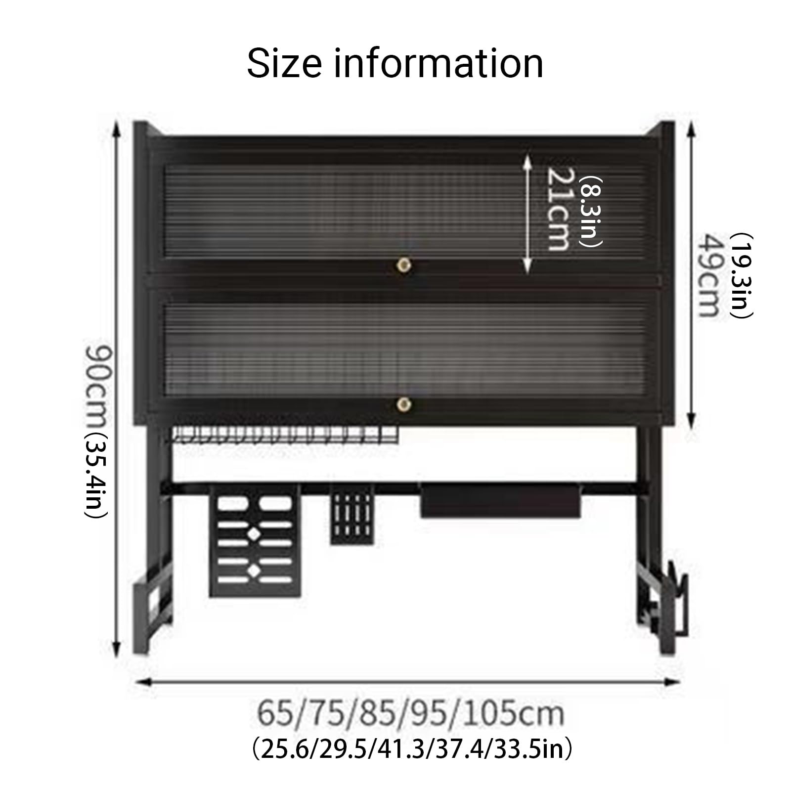 Escurreplatos grande de metal de 2 niveles con puerta abatible, cesta extraíble para cubiertos y bandeja de goteo para platos y cuencos
