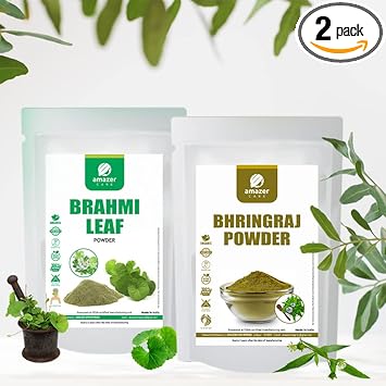 AmazerCare Bhringraj & Brahmi Powder Hair Care Combo 100% Natural Brahmi Bhringraj Powder (125gm + 200gm, 2 Zipper Pouches)