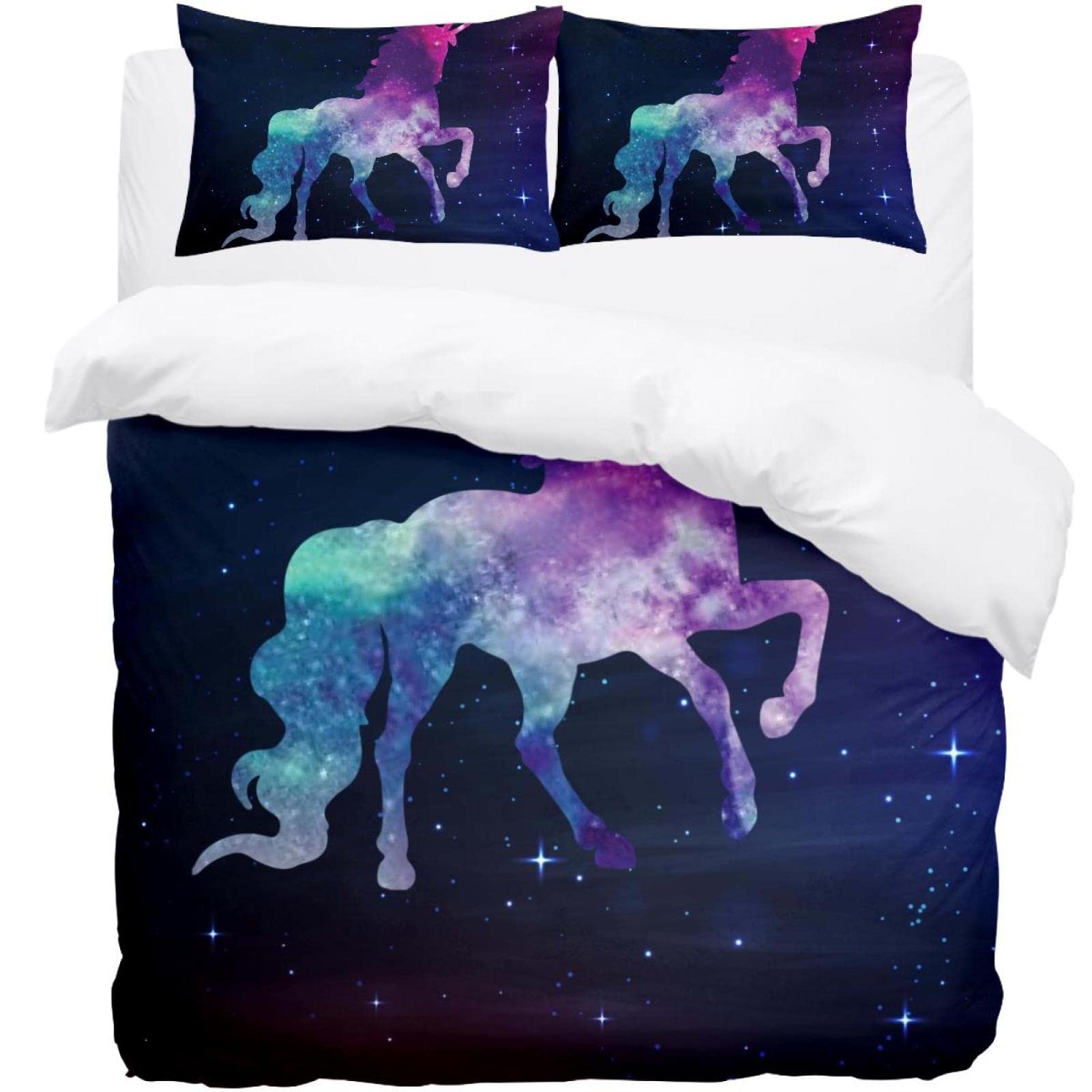 Parure de lit motif ciel étoilé galaxie et licorne pour un sommeil serein