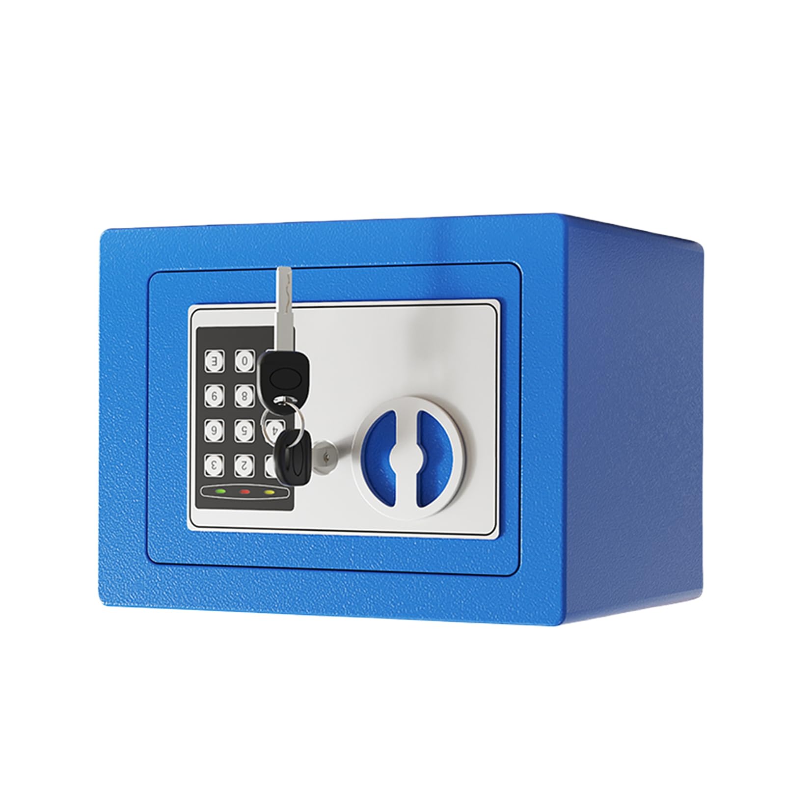 Mini Caja Fuerte de Metal Ignífuga, Cajas Fuertes para el Hogar, Caja Impermeable Ignífuga, con Teclado y 2 Llaves de Repuesto, Seguridad Digital para Dinero, Joyas, Documentos de (Azul)