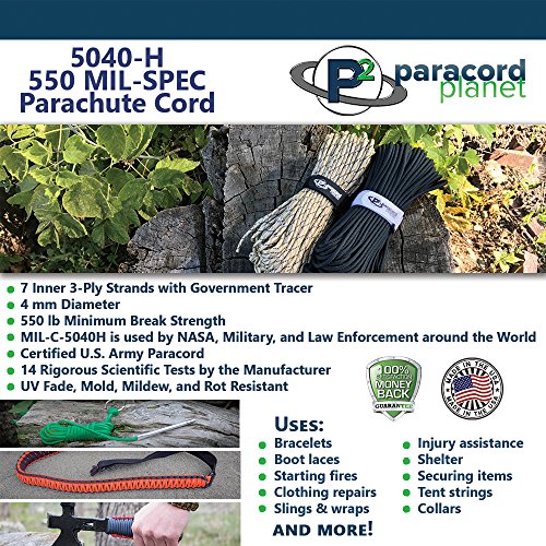 Military Survival Parachute Cord Mil-Spec Paracord 103 Continuous Feet 550+ Tensile Strength - Authentic Mil-C-5040-H, Type Iii 7 Strand 5/32 Inch (4Mm) Diameter 100% Nylon Rope Cordage #TOP2