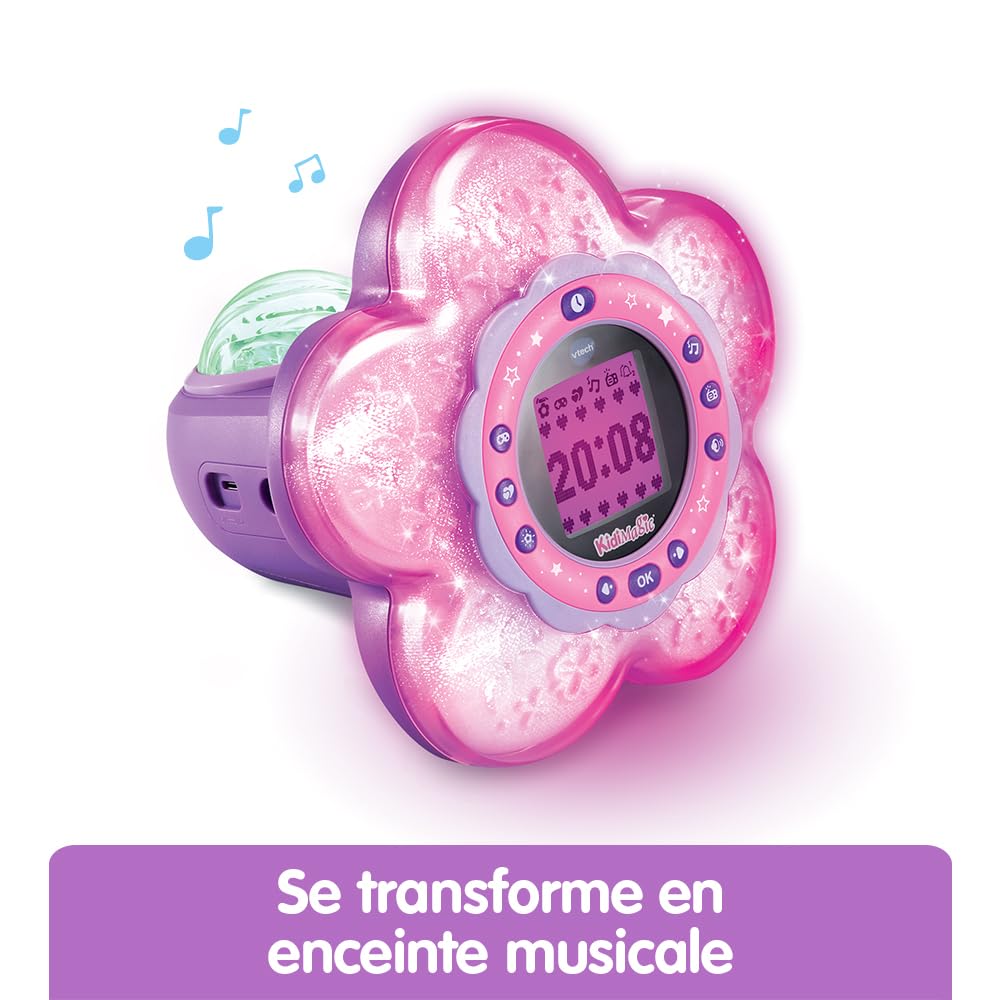 VTech KidiMagic Galaxy Light Rose Radio Réveil Enfant 9 en 1 Effets Lumineux Projection Aurores Boréales Enceinte Jeux