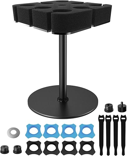 Miniatura 13 de Soporte de micrófono múltiple para soporte de micrófono, organizador de micrófono acolchado de espuma de 6 ranuras y accesorio de bandeja para