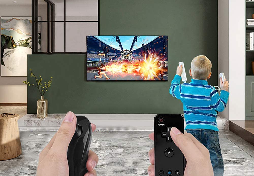 VTone 2 paquetes de controlador de gestos y palanca de mando Nunchuck con funda de silicona y correa de muñeca compatible para Wii/wii u Console (negro y blanco)